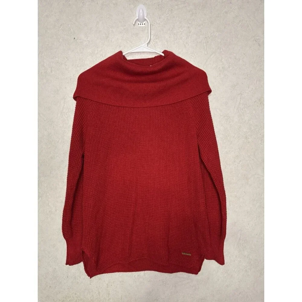 MICHAEL KORS Red Cowl Neck Knit Sweater Cotton Holiday Casual Basic Capsule S